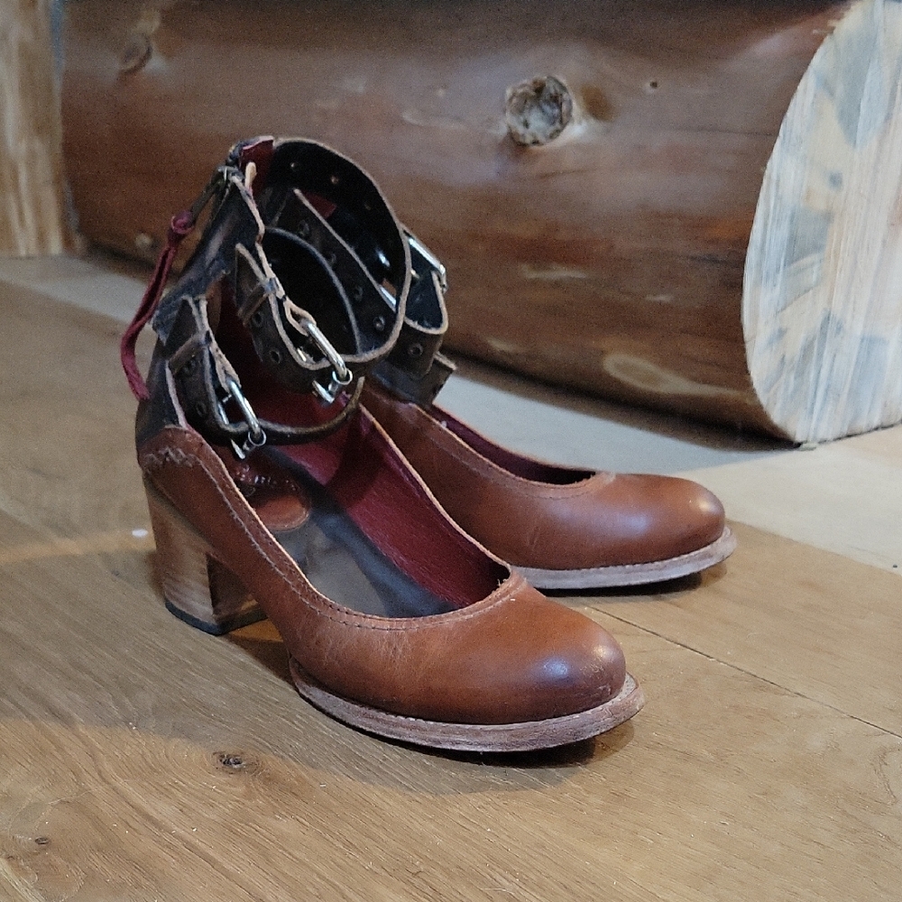 Freebird by Steven Brown Leather Heels with Buckle Detail